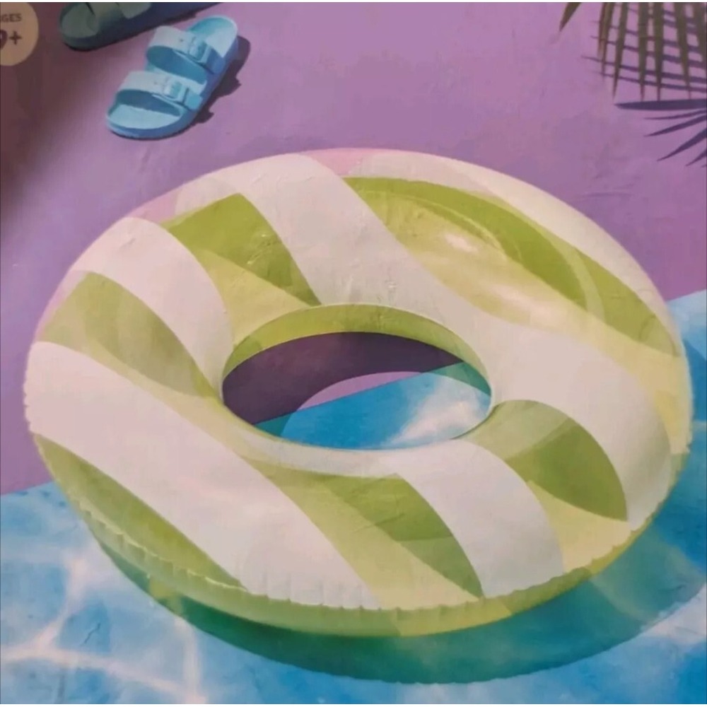 Sun Squad- Inflatable Swim Tube Cabana Stripe Green/White, 31"
